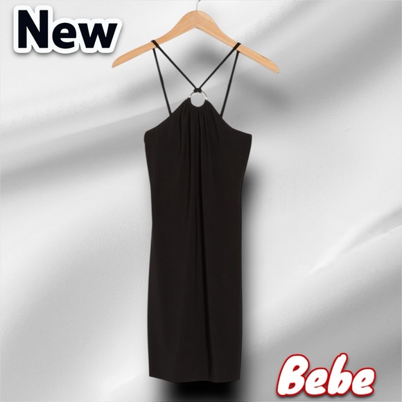 New NWT bebe Halter Neck O-Ring Minidress black - Picture 3 of 5